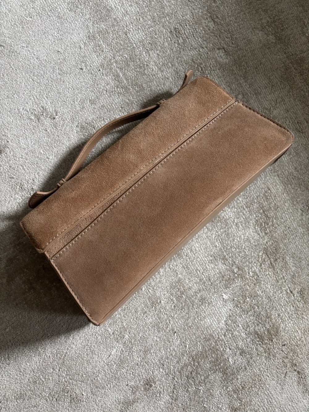Suede Top-Handle Clutch in Camel